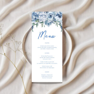 Watercolor Floral Dusty Blue Bridal Shower Menu