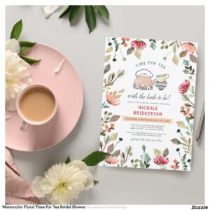 Watercolor Floral Time For Tea Bridal Shower  Postcard