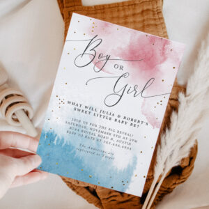 Watercolor Gender Reveal Party Boy or Girl  Invitation