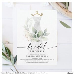 Watercolor Greenery Gold Bridal Shower Invitation