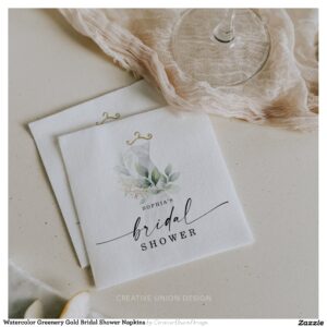 Watercolor Greenery Gold Bridal Shower Napkins