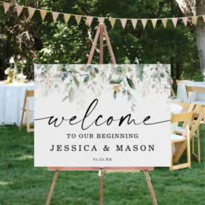 Watercolor Greenery Gold Wedding Welcome Party Foam Board