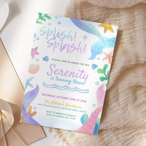 Watercolor Mermaid Under The Sea Birthday Party Invitation