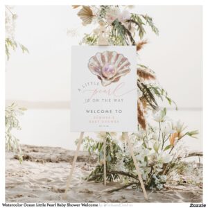 Watercolor Ocean Little Pearl Baby Shower Welcome Foam Board