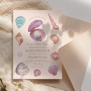 Watercolor Ocean little pearl Seashell Baby Shower Invitation