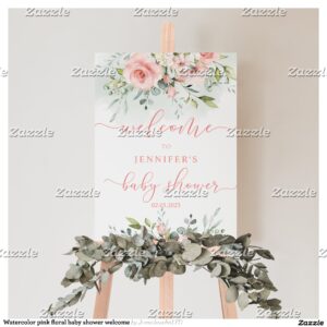 Watercolor pink floral baby shower welcome foam board