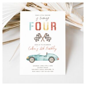 Watercolor Race Car Birthday Invitation