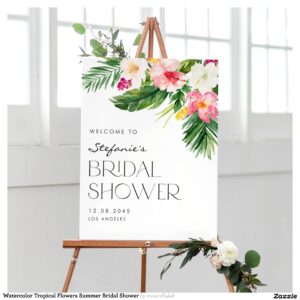 Watercolor Tropical Flowers Summer Bridal Shower Poster