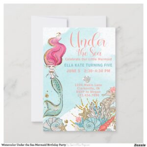 Watercolor Under the Sea Mermaid Birthday Party Invitation