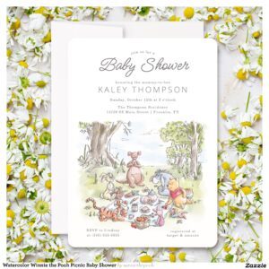 Watercolor Winnie the Pooh Picnic Baby Shower Invitation