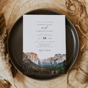 Watercolor Yosemite National Park Skyline Wedding Invitation