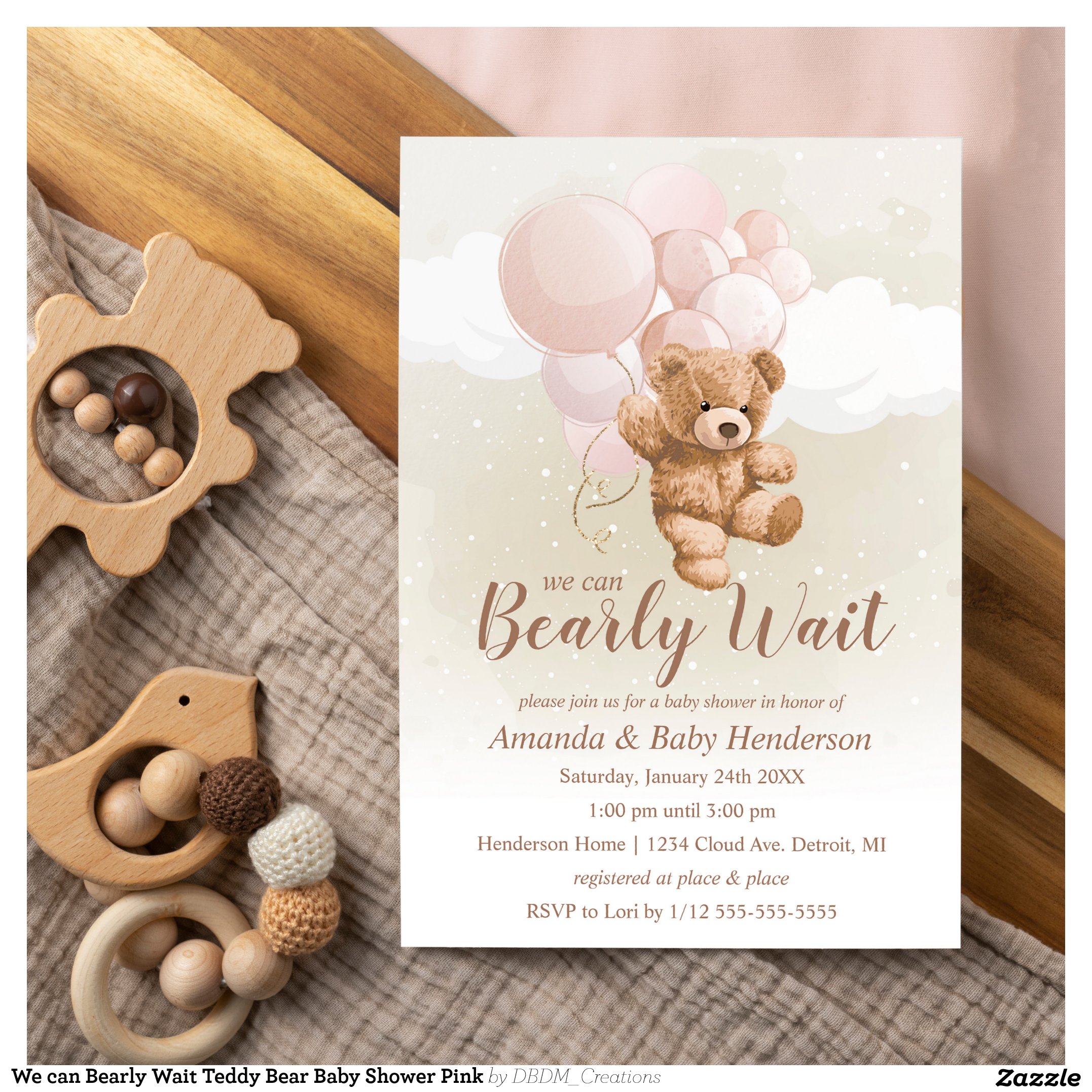 We can Bearly Wait Teddy Bear Baby Shower Pink Invitation