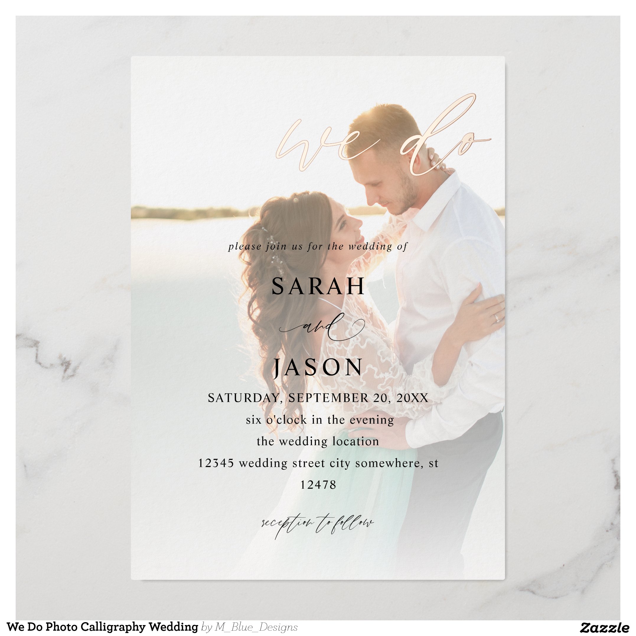 We Do Photo Calligraphy Wedding Foil Invitation