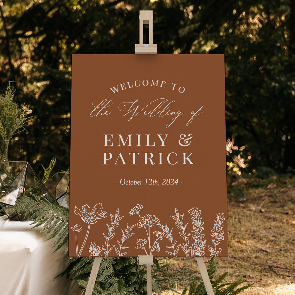 Wedding Welcome Burnt Orange Wildflower Poster