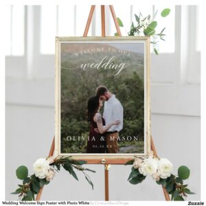 Wedding Welcome Sign Poster with Photo White
