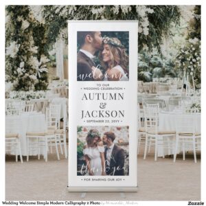 Wedding Welcome Simple Modern Calligraphy 2 Photo Retractable Banner