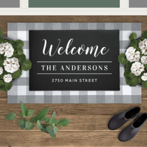 Welcome Black and White Personalized Family Name Doormat