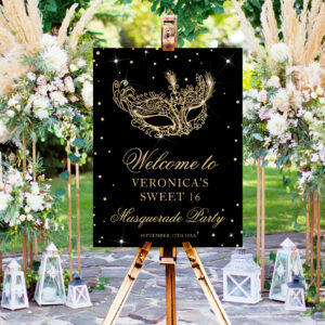 Welcome Masquerade black gold glitter Sweet 16 Foam Board