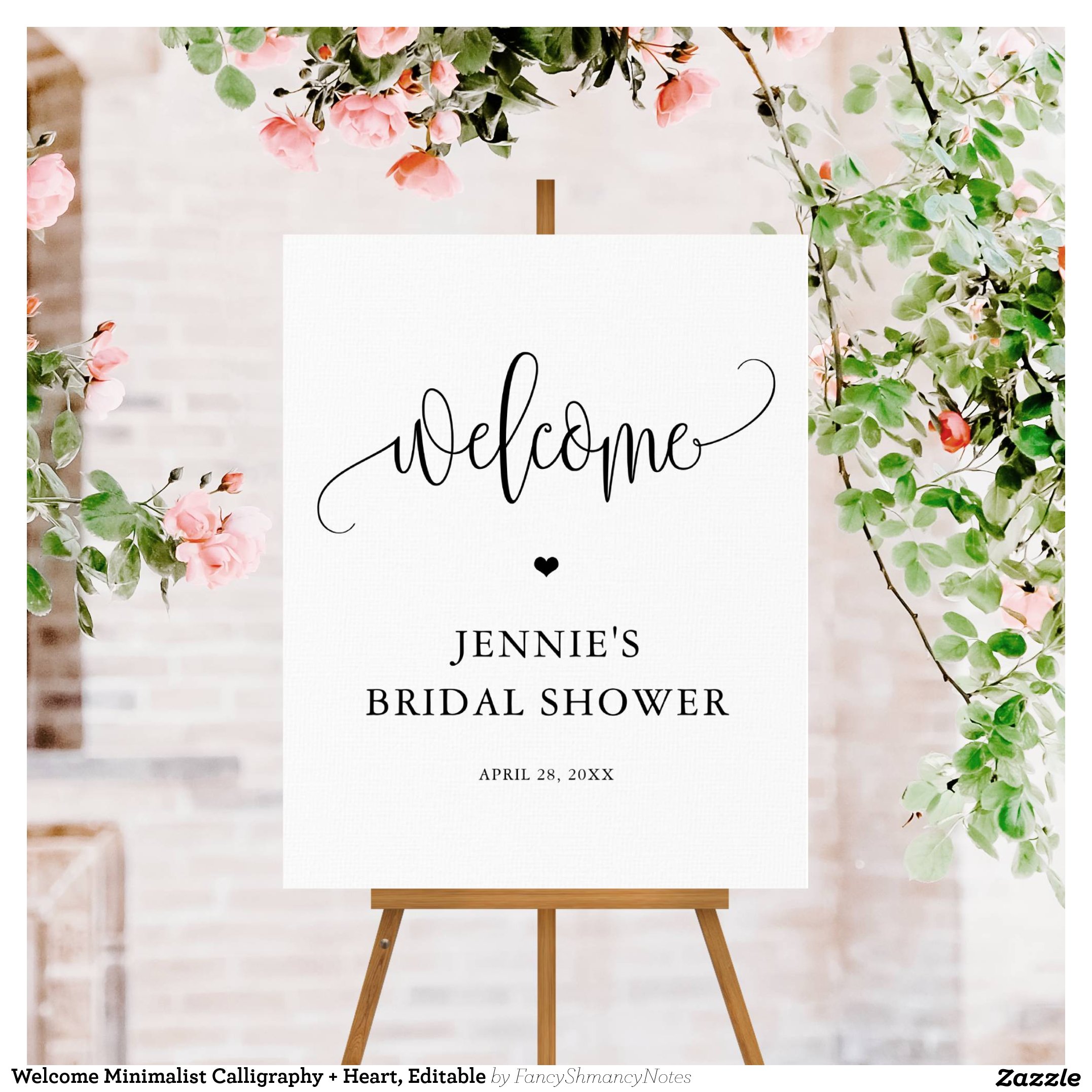 Welcome Minimalist Calligraphy + Heart, Editable Foam Board