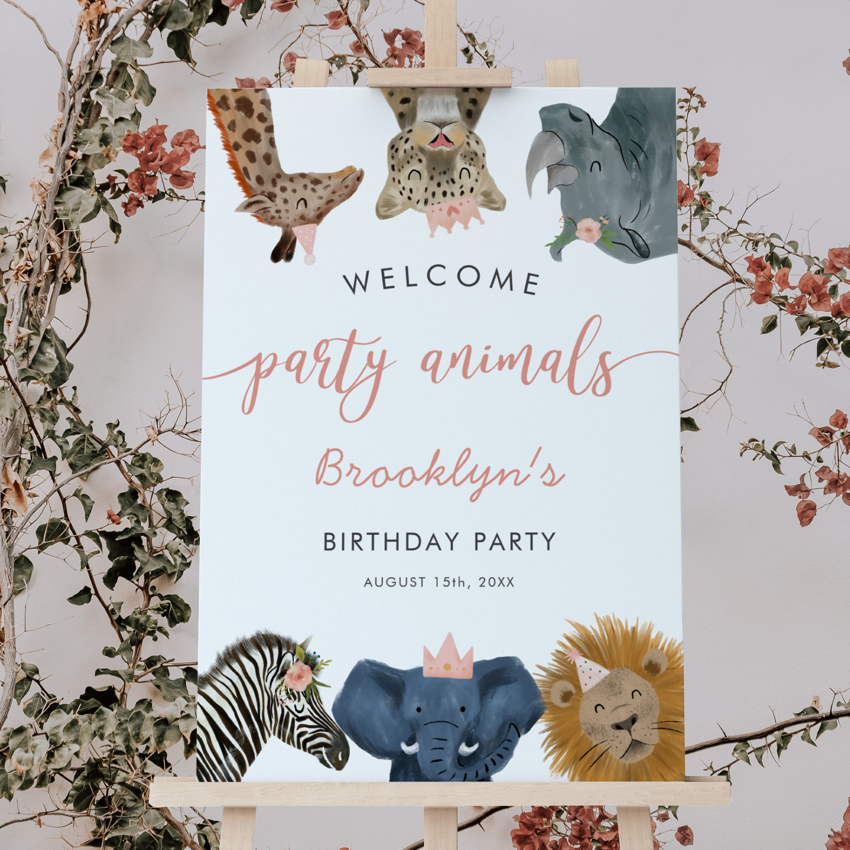 Welcome Party Animals Safari Girl Birthday Party Foam Board