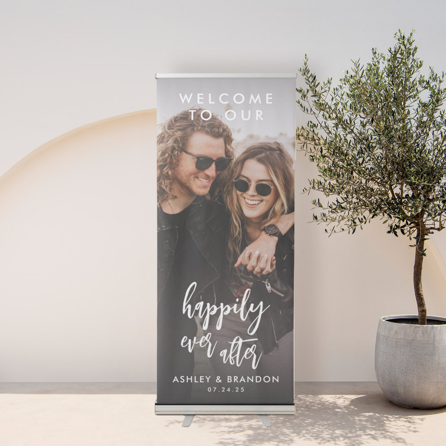 Welcome To Our Happily Ever After Wedding Photo Retractable Banner