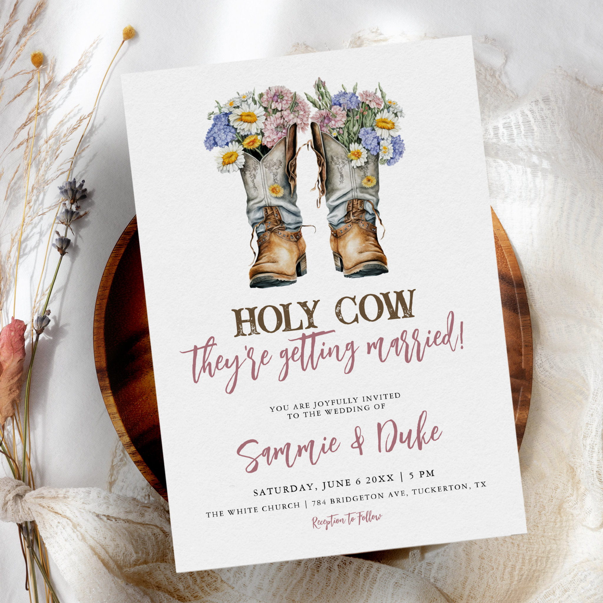Western and Country Flowers Boots Rustic Wedding Invitation