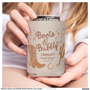 Western Boots and Bubbly Bridal Shower Can Cooler