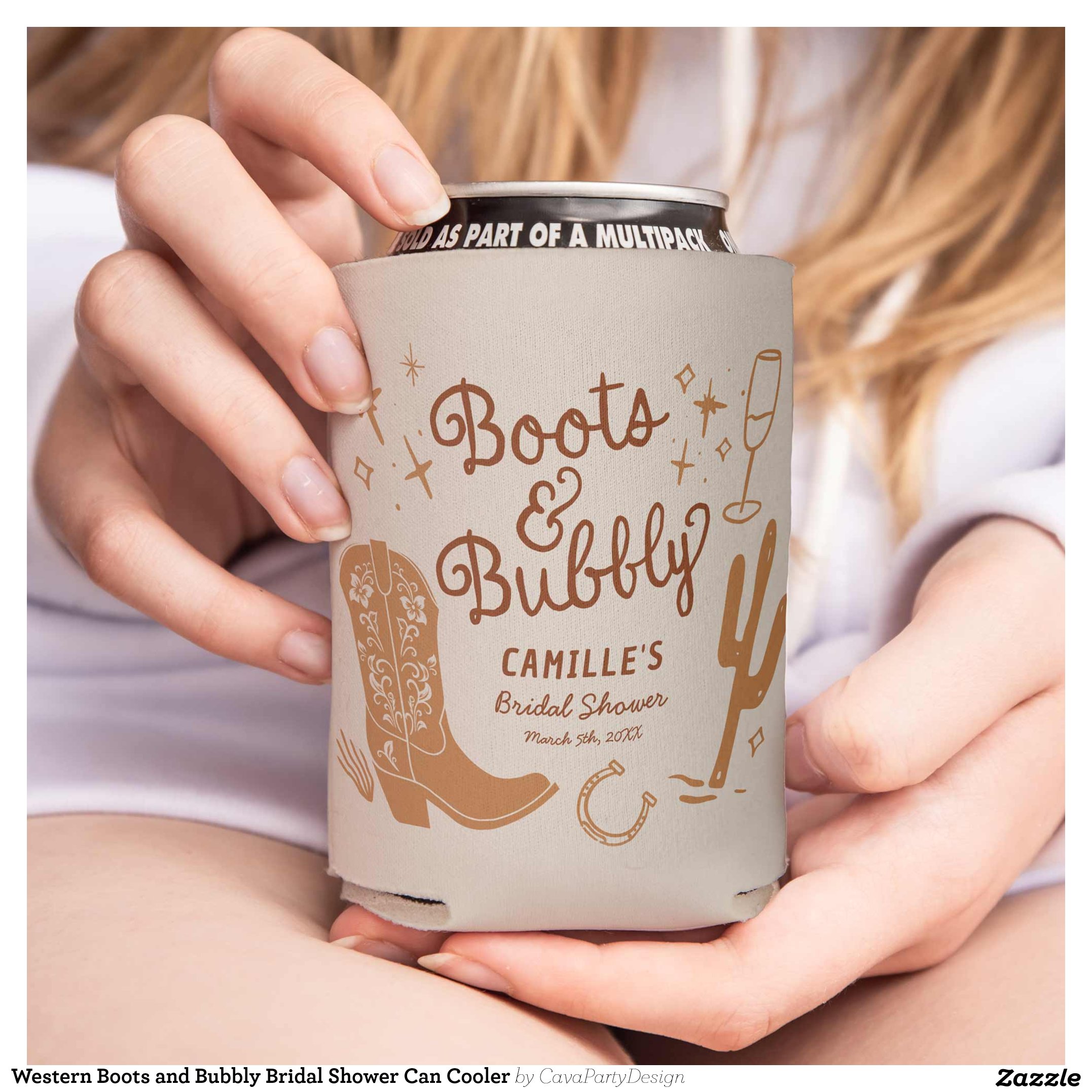 Western Boots and Bubbly Bridal Shower Can Cooler