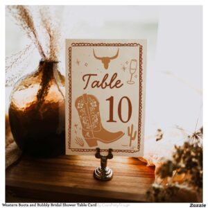 Western Boots and Bubbly Bridal Shower Table Card