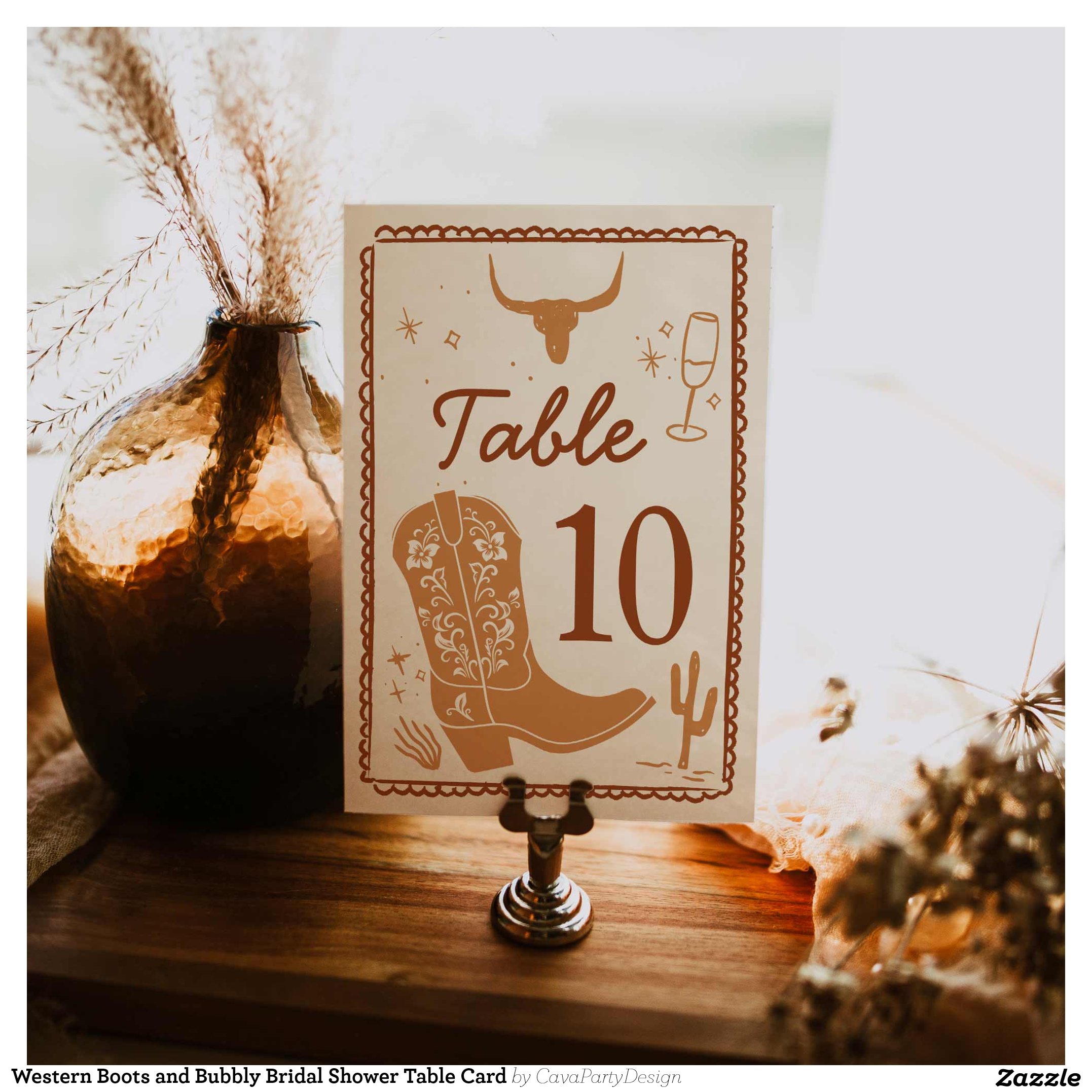 Western Boots and Bubbly Bridal Shower Table Card