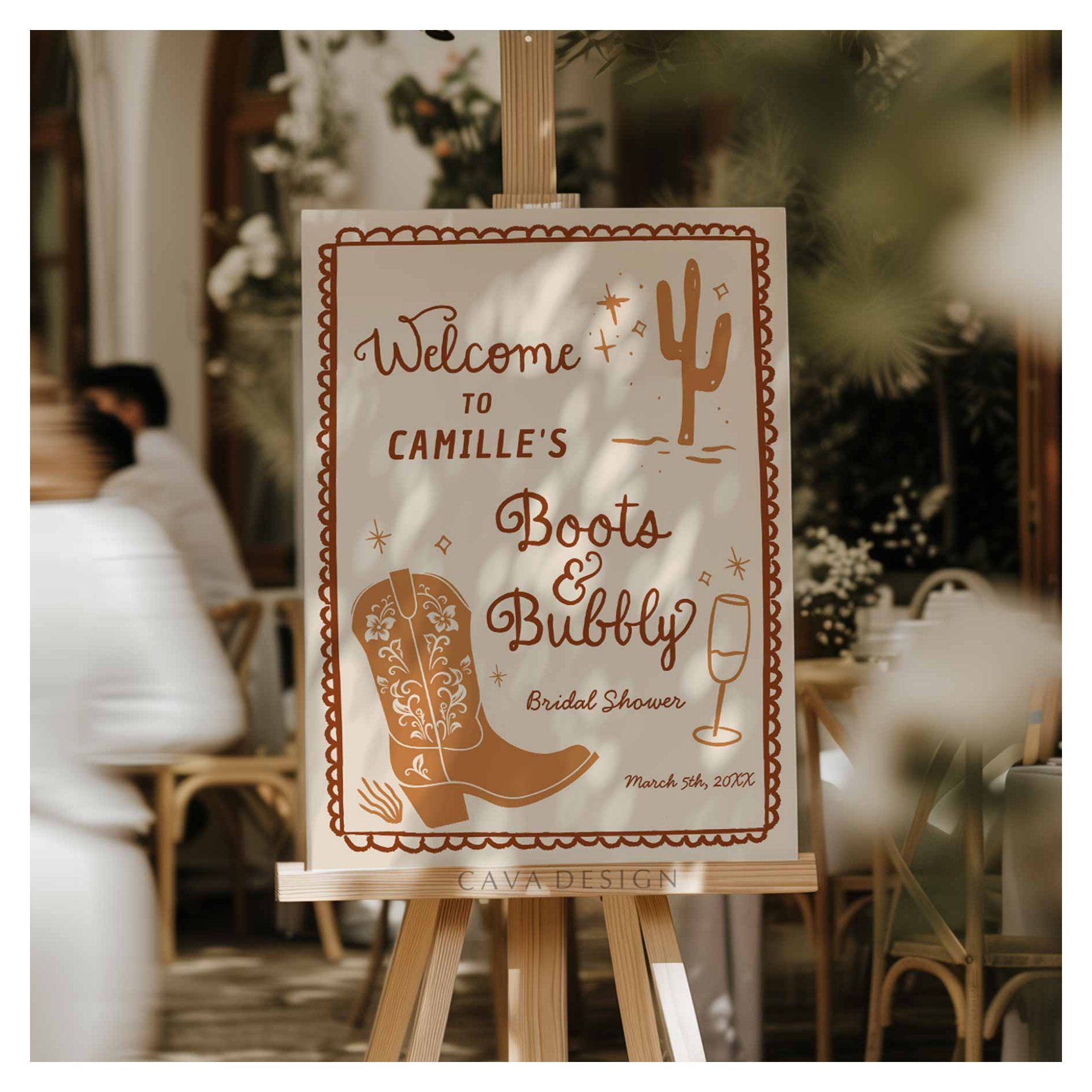 Western Boots and Bubbly Bridal Shower Welcome Foam Board