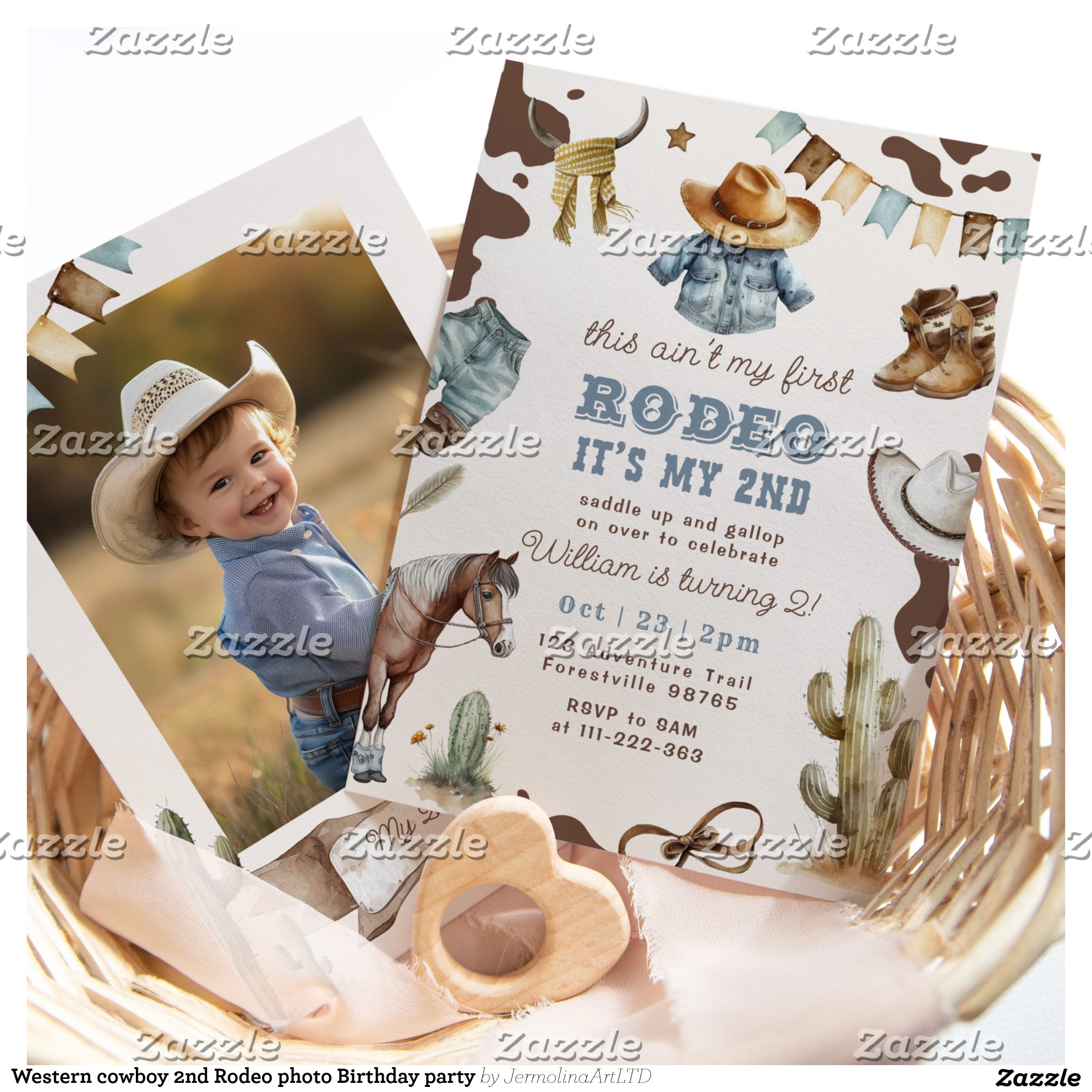 Western cowboy 2nd Rodeo photo Birthday party Invitation
