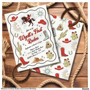 Western Cowboy Rodeo hand drawn Birthday Invitation
