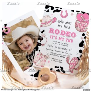 Western cowgirl 2nd Rodeo photo Birthday party Invitation