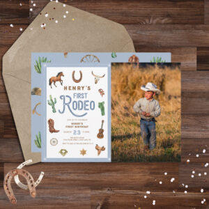 Western First Birthday Rodeo Baby Boy Invitation