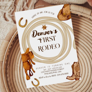 Western First Rodeo Birthday Invite Gender Neutral