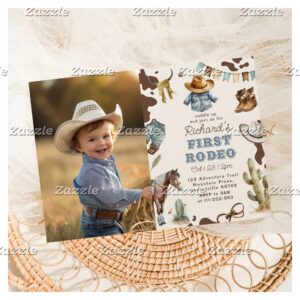 Western First Rodeo Boy 1st birthday photo Invitation
