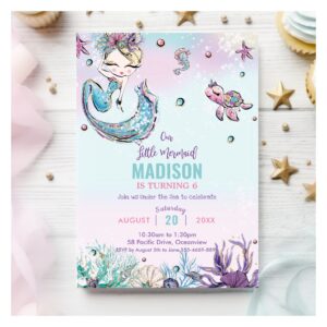 Whimsical Blonde Mermaid Under the Sea Birthday Invitation