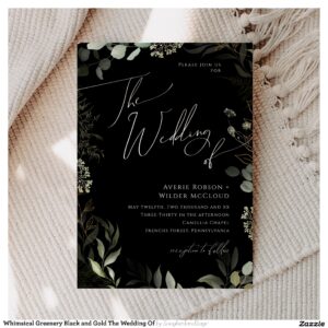 Whimsical Greenery Black and Gold The Wedding Of Invitation