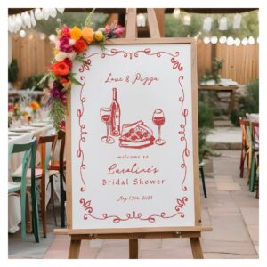 Whimsical Hand Drawn Pizza Wine Bridal Shower Sign