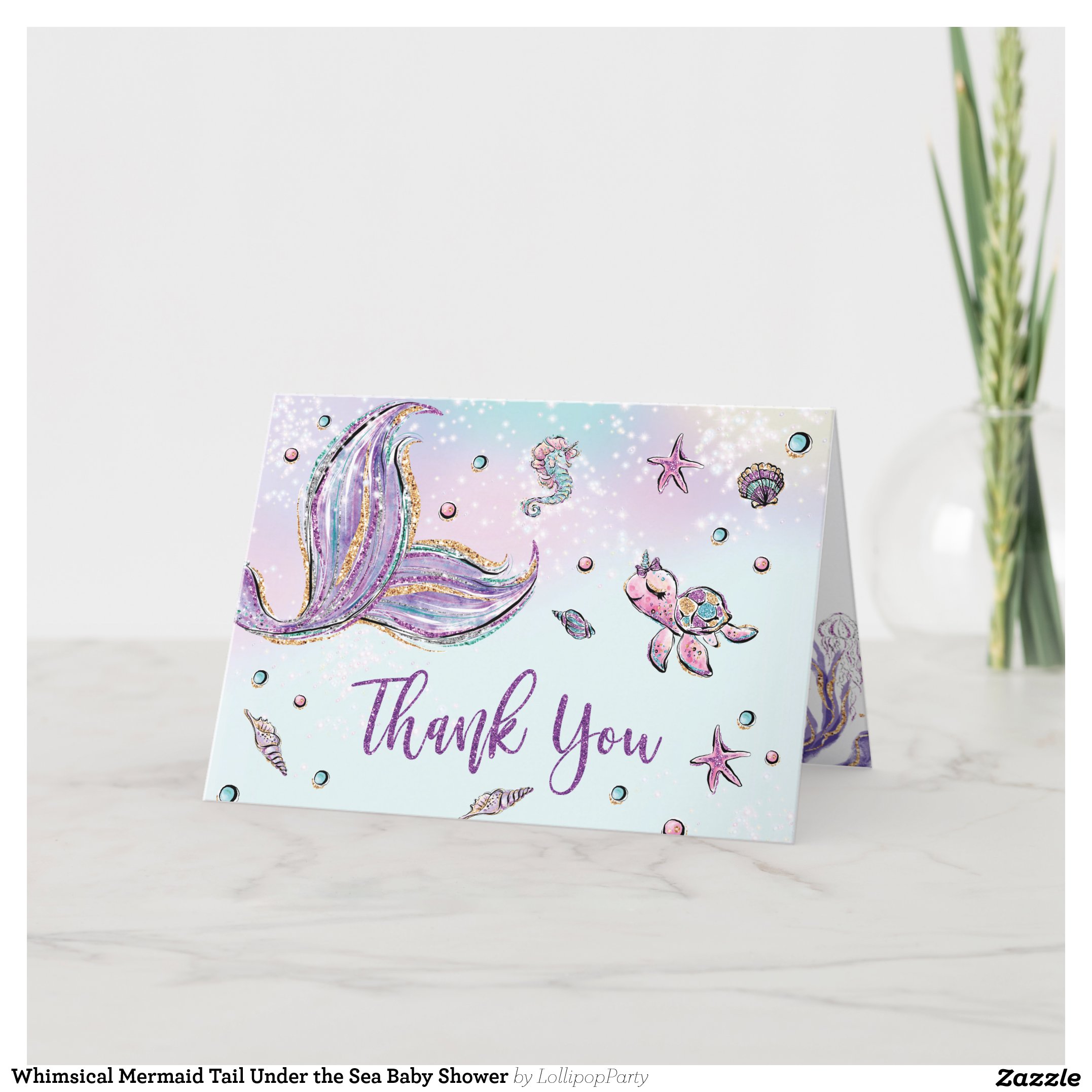 Whimsical Mermaid Tail Under the Sea Baby Shower Thank You Card