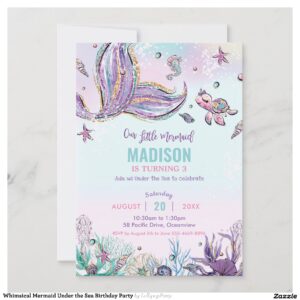 Whimsical Mermaid Under the Sea Birthday Party Invitation