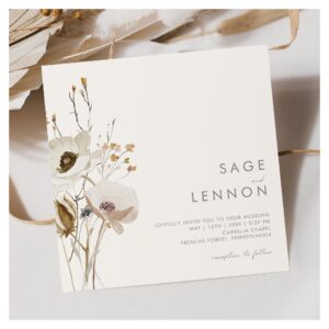 Whimsical Wildflower   Ivory Square Wedding Invitation