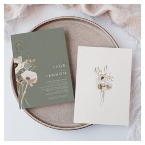 Whimsical Wildflower   Sage Green Wedding Invitation