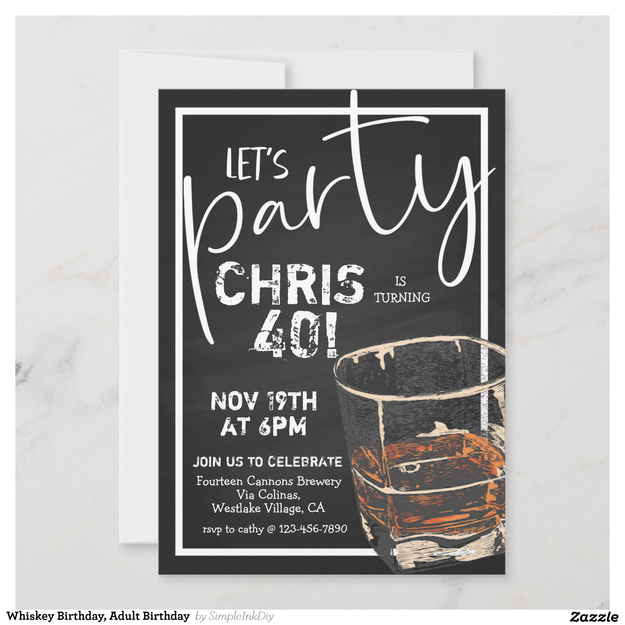 Whiskey Birthday, Adult Birthday Invitation