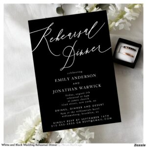 White and Black Wedding Rehearsal Dinner Invitation