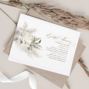White Flowers Pampas Grass Greenery Bridal Shower Invitation