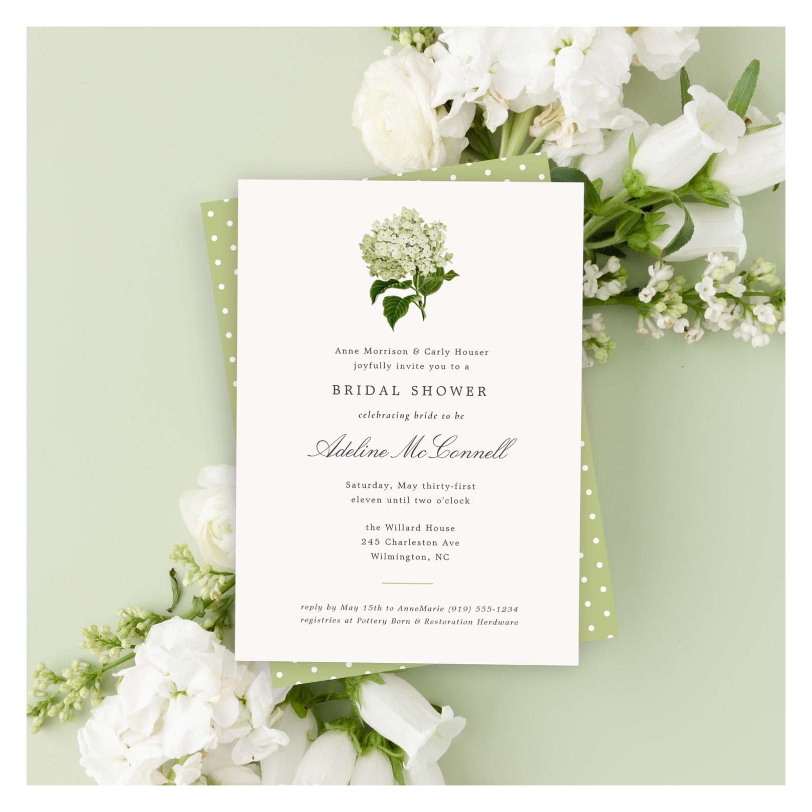 White Hydrangea Grand Millennial Bridal Shower Invitation