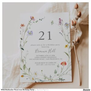 Wild Multicolor Floral 21st Birthday Party Invitation