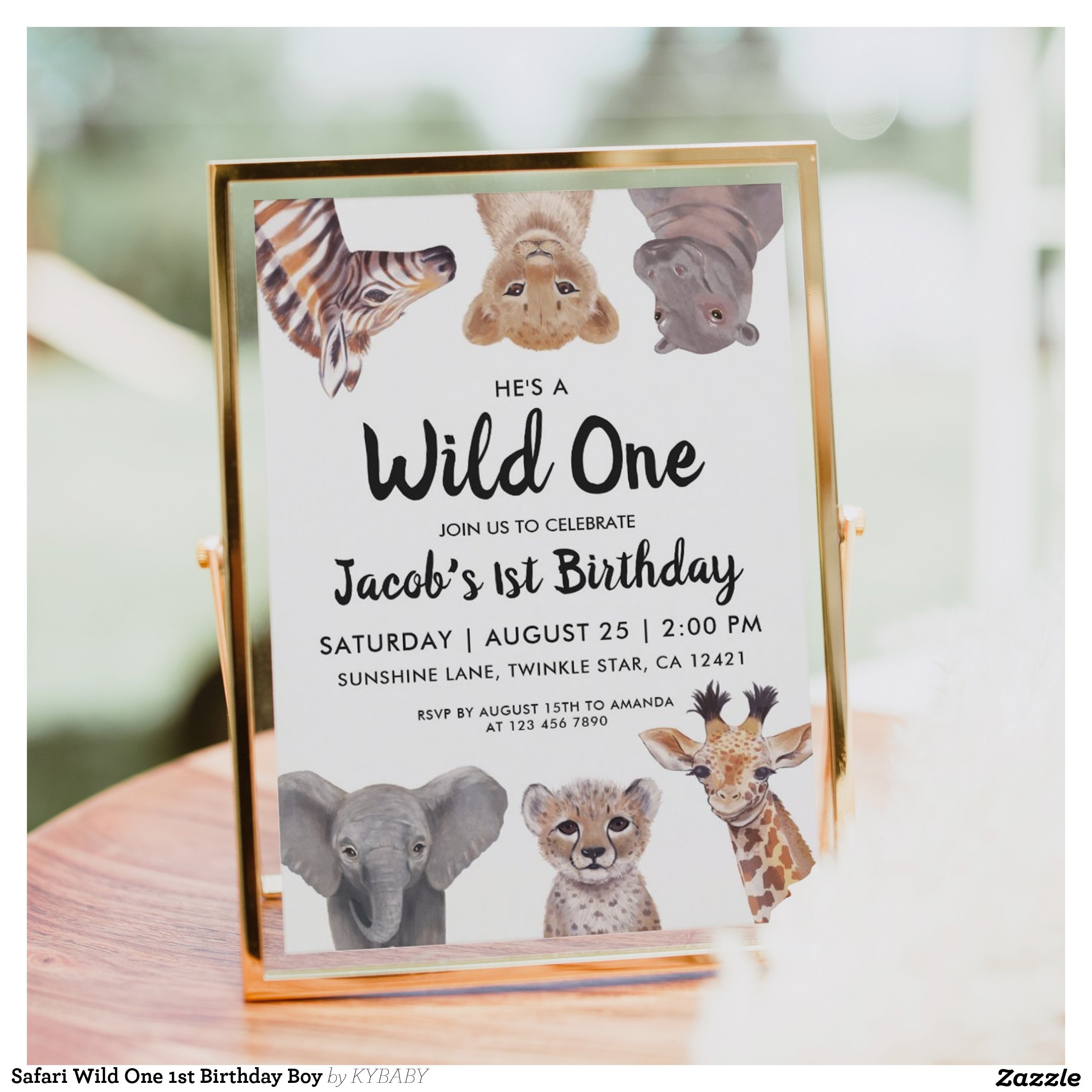 Wild One Cute Safari Baby Animals 1st Birthday Invitation